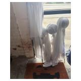 4 homemade yard ghosts and Halloween entrance mat