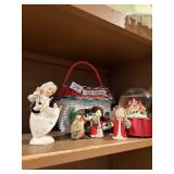 Lots of Christmas singers, basket, ornaments,