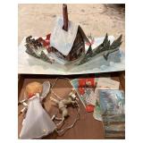 Box of vintage Christmas decorations, Hallmark