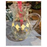 Vintage hand-painted glass water pitcher