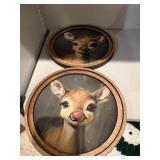 Two Rudolph rednosed reindeer 8 inch wooden art