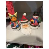 Three Christmas trinket boxes, Santa, snowman,