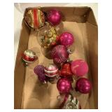 13 vintage mid-century glass ornaments, shiny