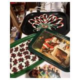 Christmas lot of three vintage metal trays and
