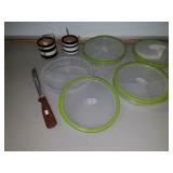 plastic containers, cutlery knife