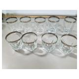 9 silver trimmed glasses