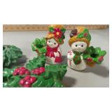 2 Christmas candle holder sets and bell decoration