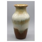 SIGNED 8" BROWN & WHITE POTTERY VASE