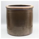 APPROX 8" TALL BROWN GLAZE STONEWARE CROCK