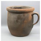 7.75" ANTIQUE REDWARE CROCK WITH HANDLE