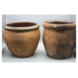 2 ANTIQUE REDWARE CROCKS W/ DAMAGE
