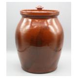 1985 BREININGER POTTERY REDWARE 9" CROCK W/ LID