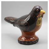 1999 BREININGER POTTERY REDWARE BIRD W/WORM BANK
