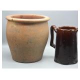 ANTIQUE POTTERY CROCK & PITCHER (CHIPS)