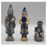 LOT OF 3 BLUE DECORATED POTTERY SANTA / SNOWMAN