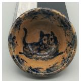 MINI 2.5" STONEWARE CAT BOWL SIGNED "BECKY 1989"