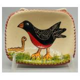 SELINDA POTTERY 5" LONG BIRD / WORM REDWARE PLATE