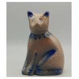 1991 5" BLUE DECORATED POTTERY CAT SIGNED BBP