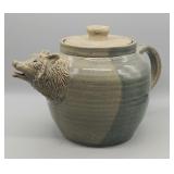 WOLF THEMED POTTERY TEAPOT SIGNED "RS"