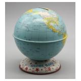 S: VINTAGE J. CHEIN METAL GLOBE COIN BANK