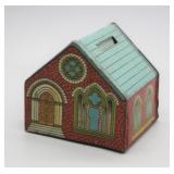 S: VINTAGE J. CHEIN TIN CHURCH BANK -MISSING COVER