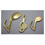 S: 3 SOLID BRASS MUSICAL NOTES
