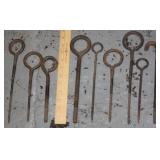 S: LOT OF 9 LARGE EYE SCREWS & STAKES