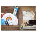NS: BOX LOT W/ 1982 WORLDS FAIR PLATE, SPOONS ++