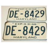 S: MATCHING SET 1968 MARYLAND LICENSE PLATES