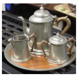 NS: STIEFF PEWTER TEA SET W/ TRAY