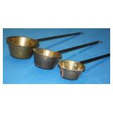 S: SET OF 3 ANTIQUE BRASS / IRON LADLES