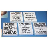 S: (5) BEACH THEMED 5" SQUARE WOODEN SIGNS