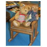 2 BOYDS BEARS & WOODEN DOLL ROCKER