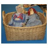 NS: VINTAGE 16" BASKET W/2 COUNTRY DOLLS