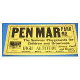S: ORIG. PEN MAR PARK 14" CARDBOARD ADV. SIGN