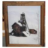 NS: FRAMED COUNTRY BARN WINTER SCENE