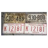 S: 4 LICENSE PLATES: TEXAS VIRGINIA MARYLAND