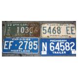S: 4 LICENSE PLATES: S. CAROLINA, MICHIGAN, MARYL