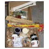 NS: 2 BOXES W/ ARTHURS DAIRY BOTTLE, GLASS CHIMNEY