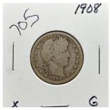 S: 1908 G BARBER QUARTER