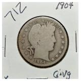S: 1904 G-VG BARBER HALF