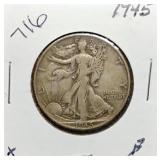 S: 1945 F WALKING LIBERTY HALF