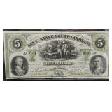 S: 1861 BANK OF SOUTH CAROLINA $5 NOTE