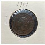 S: 1901 XF DARK CANADIAN ONE CENT