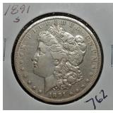 S: 1891-S XF40 MORGAN DOLLAR