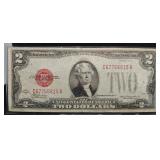 S: 1928-D F RED SEAL $2 US NOTE