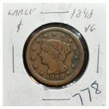 S: 1848 VG LARGE CENT
