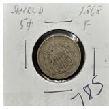 S: 1868 F SHIELD NICKEL