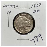 S: 1937 AU BUFFALO NICKEL