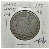 S: 1877 AG SEATED LIBERTY HALF